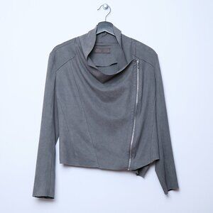 Blank NYC Moto Jacket Faux Suede Drape Collar Gray Zip Up Long Sleeve Small